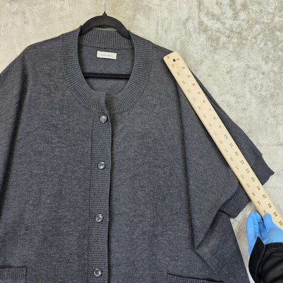 Calvin Klein Sweater Womens One Size Dark Gray Poncho Cardigan Short Sleeve - Picture 4 of 8